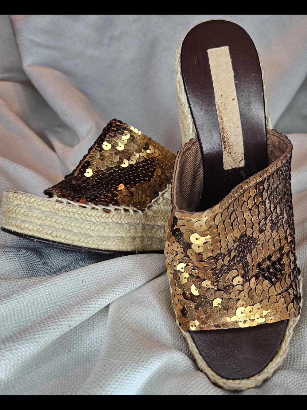 Marc Jacobs Gold Sequin Espadrille Wedge Slip-On size 6.5 - Picture 2 of 6